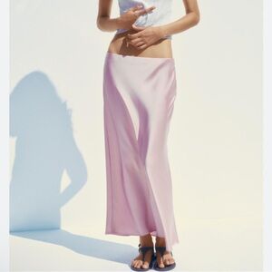 Zara Elegant Pink Satin Maxi Skirt